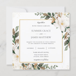 Chic Magnolia Floral Greenery Wedding Square    Invitation