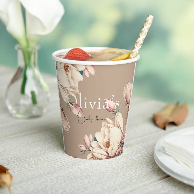 chic magnolia floral  paper cups (Insitu)