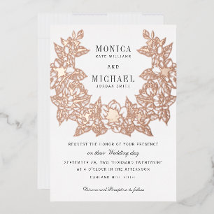 Chic Magnolia Wreath Wedding Invitation ROSE GOLD