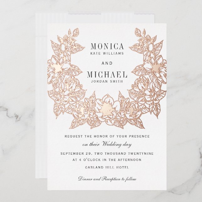 Chic Magnolia Wreath  Wedding Invitation ROSE GOLD (Envelope)