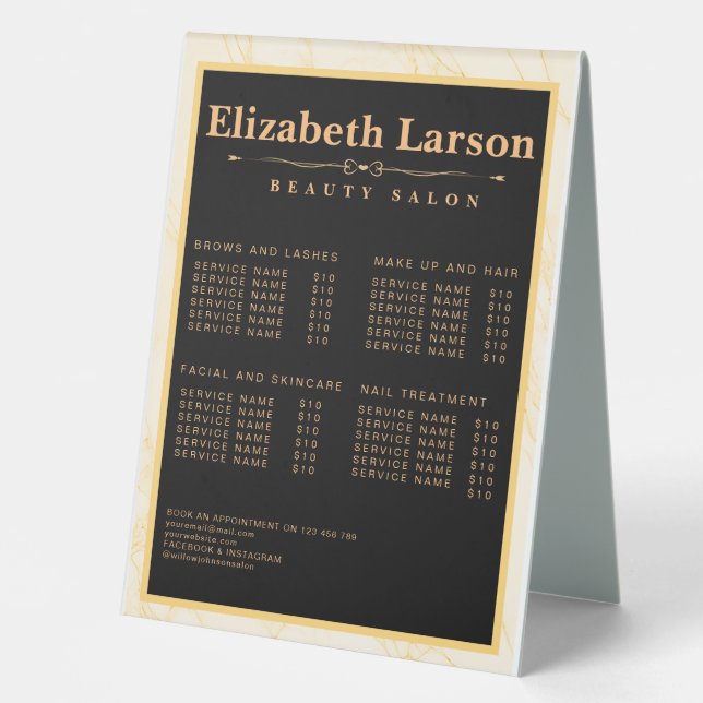 Chic Makeup  Artist Hair Salon Table Tent Sign (Front)