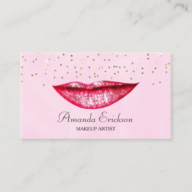 Chic Makeup Artist Pink Gold Faux Diamond Bling Business Card (Front)