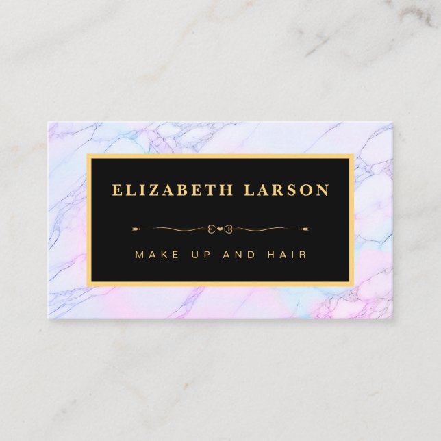 Chic Makeup Iridescent Marble Artist Hair Salon Business Card (Front)