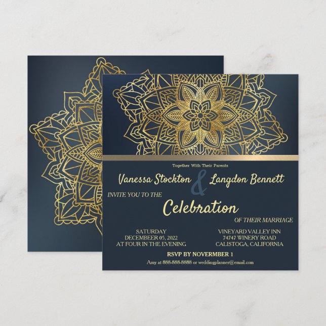 Chic Mandala Floral Wedding Invitation (Front/Back)