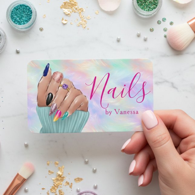 Chic Manicurist Artist Iridescent Opal Nail Salon Business Card (Creator Uploaded)