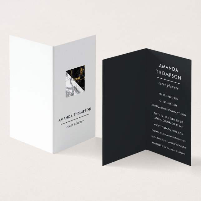 Chic Marble and Foil Geometric Business Card (Inside and Outside)