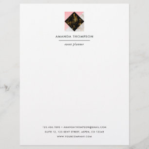 Chic Marble and Foil Geometric Custom Letterhead