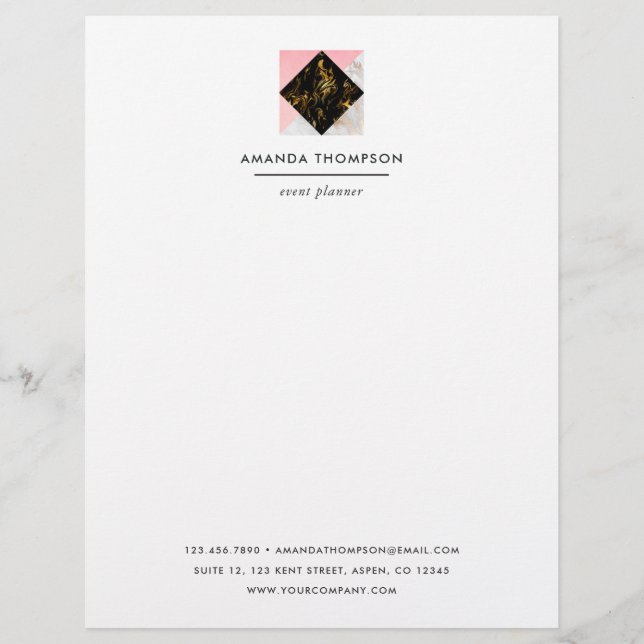 Chic Marble and Foil Geometric Custom Letterhead (Front)