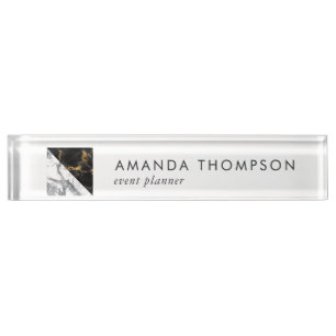 Chic Marble and Foil Geometric Nameplate