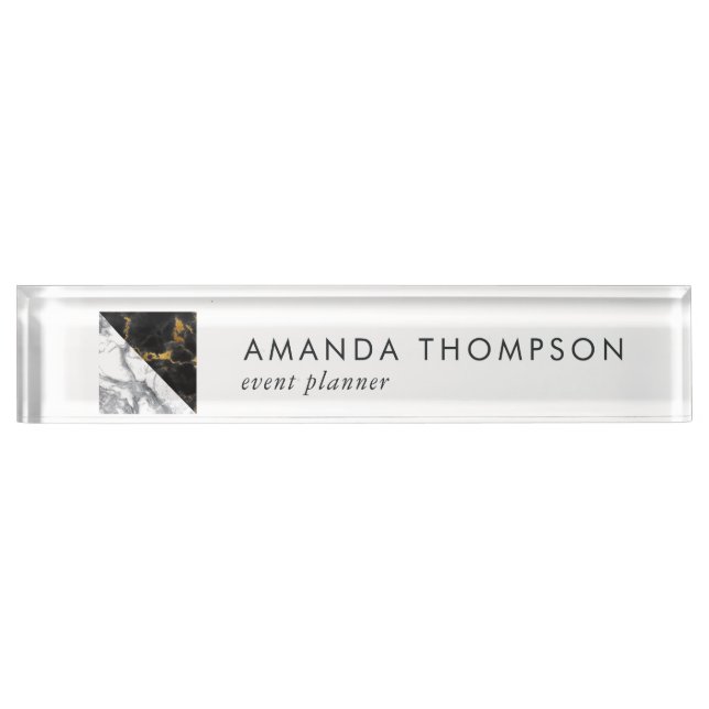 Chic Marble and Foil Geometric Nameplate (Front)