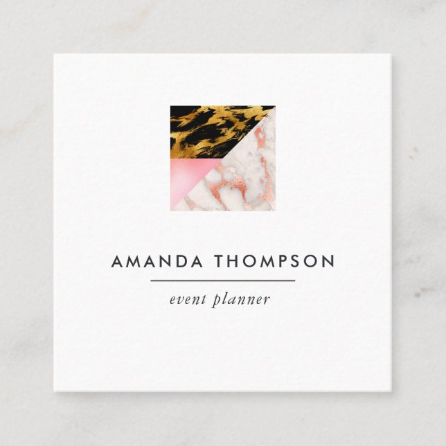 Chic Marble and Foil Geometric Square Business Card (Front)