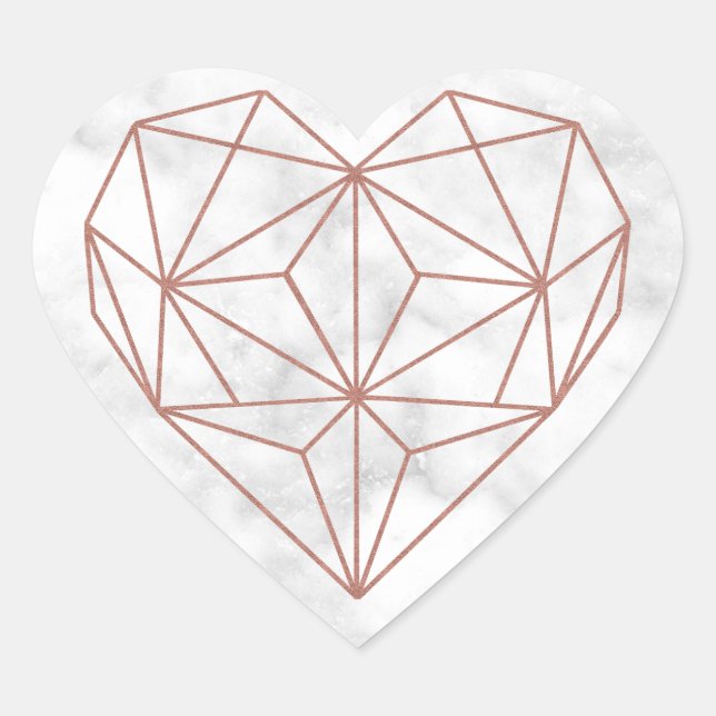 Chic Marble and Rose Gold Foil Geometric Heart Heart Sticker (Front)
