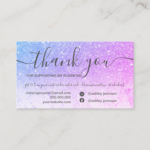 Chic marble blue purple glitter order thank you business card