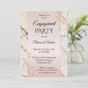 Chic Marble Blush Pink Floral Engagement Invitation