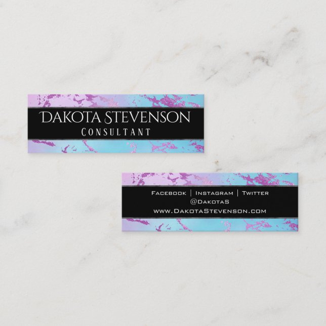 Chic Marble | Glitzy Glam Purple and Blue Branding Mini Business Card (Front/Back)