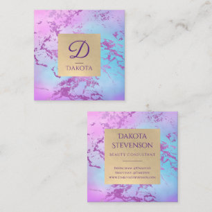 Chic Marble   Glitzy Glam Purple and Blue Branding Square Business Card