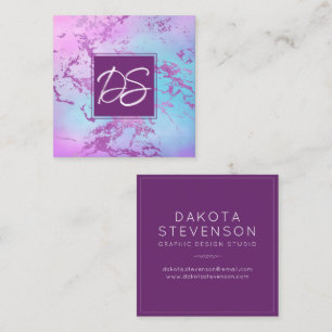 Chic Marble Glitzy Glam Purple and Blue Branding Square Business Card