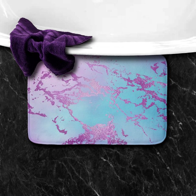 Chic Marble | Glitzy Glam Violet Purple Blue Ombre Bath Mat (Creator Uploaded)