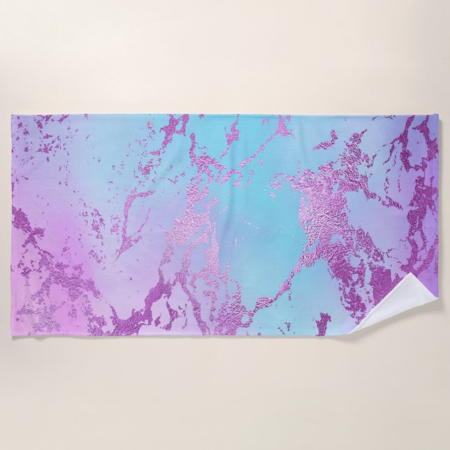 Chic Marble | Glitzy Glam Violet Purple Blue Ombre Beach Towel (Front)