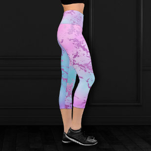 Chic Marble Glitzy Glam Violet Purple Blue Ombre Capri Leggings