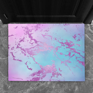 Chic Marble Glitzy Glam Violet Purple Blue Ombre Doormat