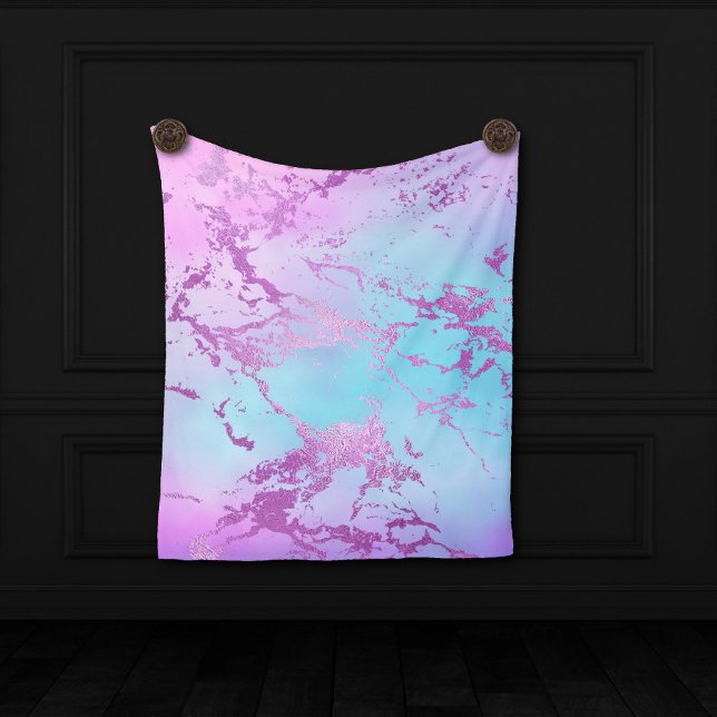 Chic Marble | Glitzy Glam Violet Purple Blue Ombre Fleece Blanket (Creator Uploaded)
