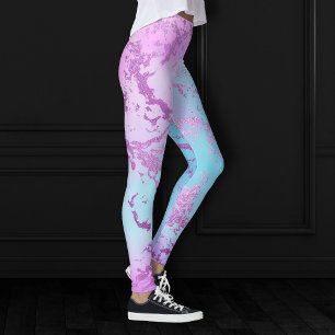 Chic Marble   Glitzy Glam Violet Purple Blue Ombre Leggings