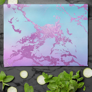 Chic Marble Glitzy Glam Violet Purple Blue Ombre Tea Towel
