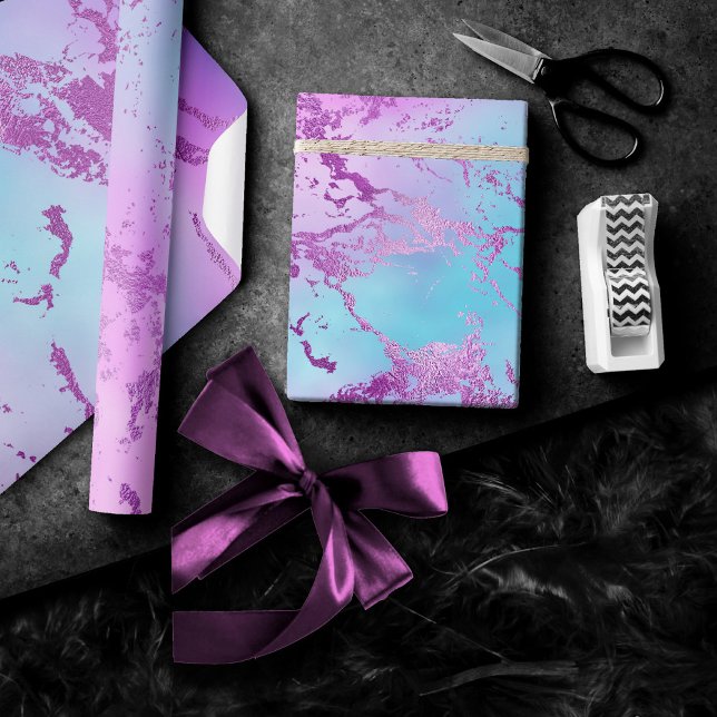 Chic Marble | Glitzy Glam Violet Purple Blue Ombre Wrapping Paper (Creator Uploaded)