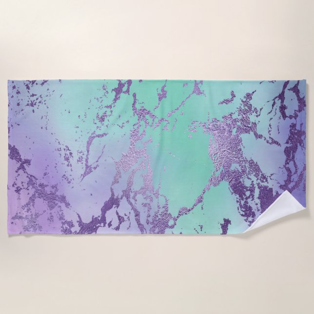 Chic Marble | Lavender Purple and Mint Green Beach Towel (Front)