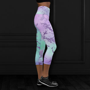 Chic Marble   Lavender Purple and Mint Green Capri Leggings