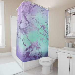 Chic Marble   Lavender Purple and Mint Green Shower Curtain