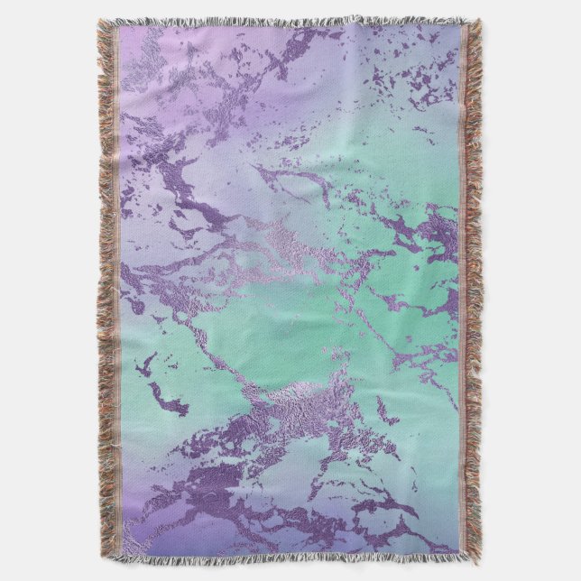 Chic Marble | Lavender Purple and Mint Green Throw Blanket (Front Vertical)