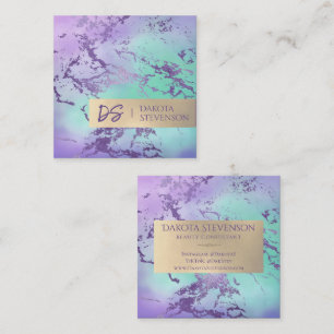 Chic Marble Lavender Purple Mint Green Custom Square Business Card