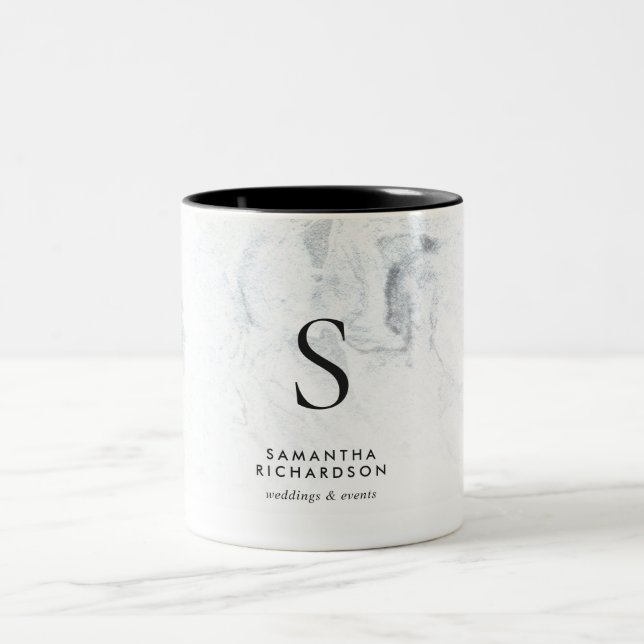 Chic Marble Monogram Two-Tone Coffee Mug (Center)