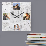 Chic Marble Photo Collage Happy Together Square Wall Clock<br><div class="desc">Create your own unique, square wall clock which you can personalize with 4 of your favorite photos. This chic and modern design has a watercolor marble in shades of white and gray with dark gray typography. The photos are displayed in square format around the wording "so happy when we're together"....</div>