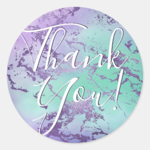 Chic Marble Purple and Mint Ombre Thank You Classic Round Sticker
