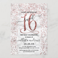Chic Marble Rose Gold Confetti Border Sweet 16