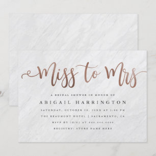 Chic Marble & Rose Gold Miss to Mrs Bridal Shower Invitation