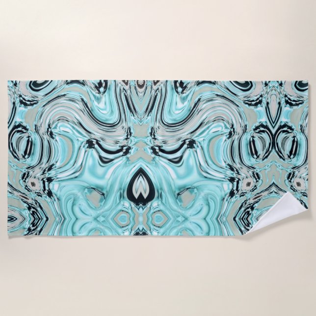 chic marble swirls mint aqua blue water ripple beach towel (Front)