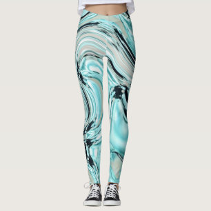 chic marble swirls mint aqua blue water ripple leggings