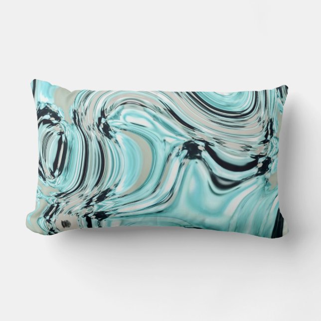chic marble swirls mint ocean sea aqua blue waves lumbar cushion (Front)
