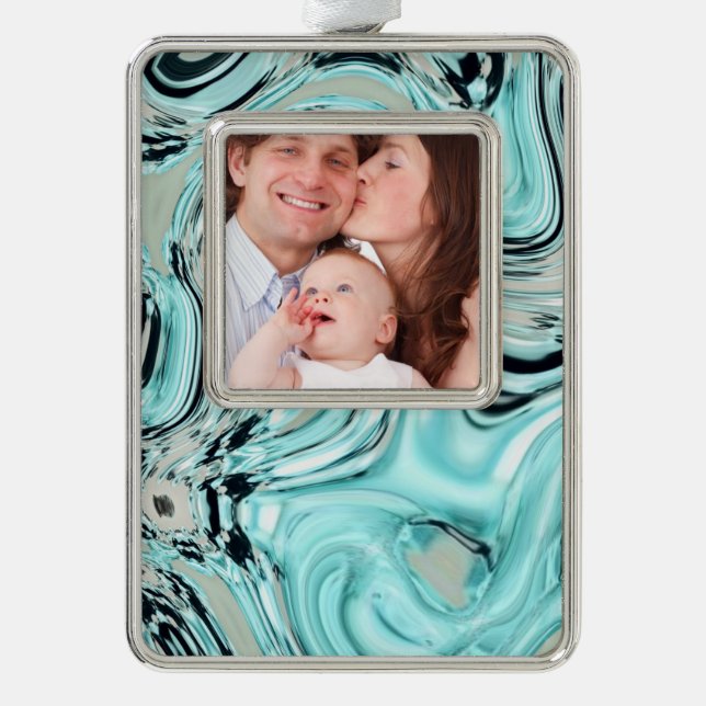 chic marble swirls mint ocean sea aqua blue waves silver plated framed ornament (Front)
