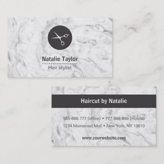 Chic Marble Texture Hair Stylist Business Cards (Front/Back)
