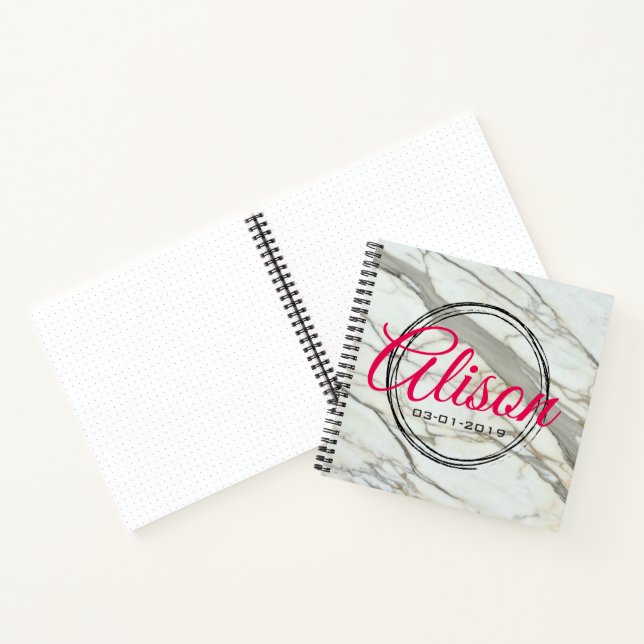 Chic marble texture personalised name/birthday notebook (Inside)