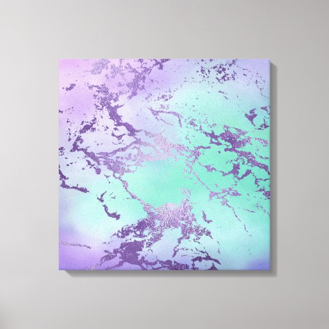 Chic Marble | Violet Lavender Purple Mint Green Canvas Print (Front)