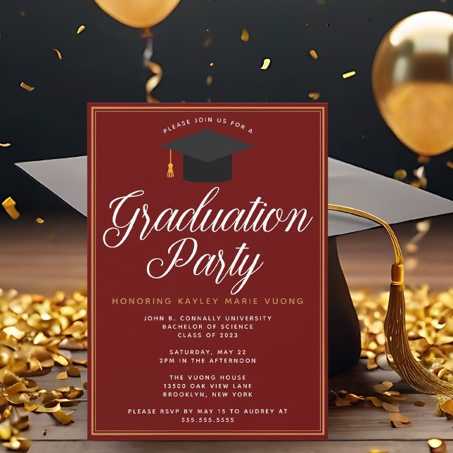 Chic Maroon Gold Custom 2025 Graduation Party Invitation (Creator Uploaded)