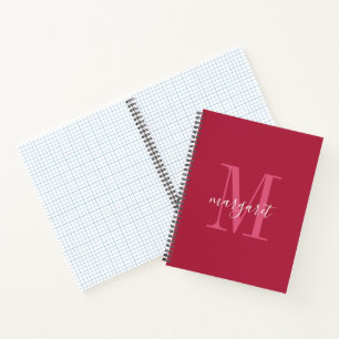 chic maroon &white monogram name Spiral Notebook