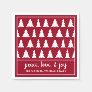 Chic Maroon White Tree Pattern Name Holiday Party Napkin