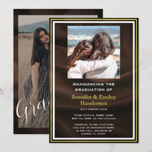 Chic Marron photo double graduation Announcement